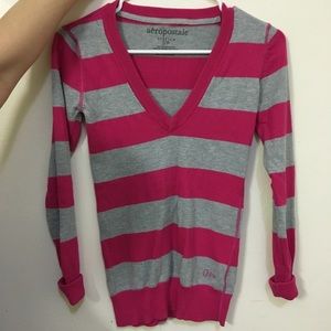Grey/pink stripe sweater