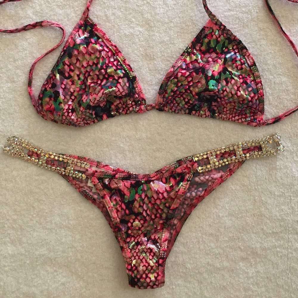 Competition bikini! Snake print-pink-jewel