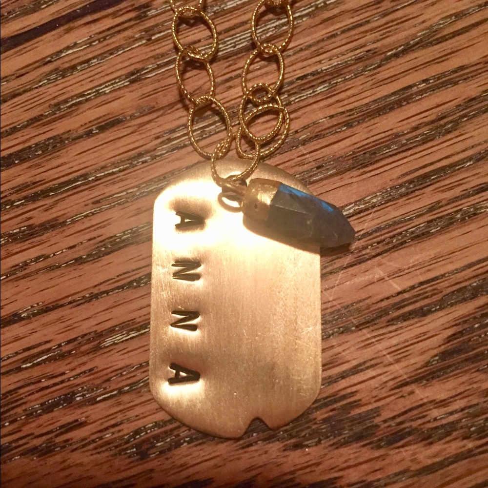 Personalized Dog tag necklace with gemstone charm - Picture 5 of 8