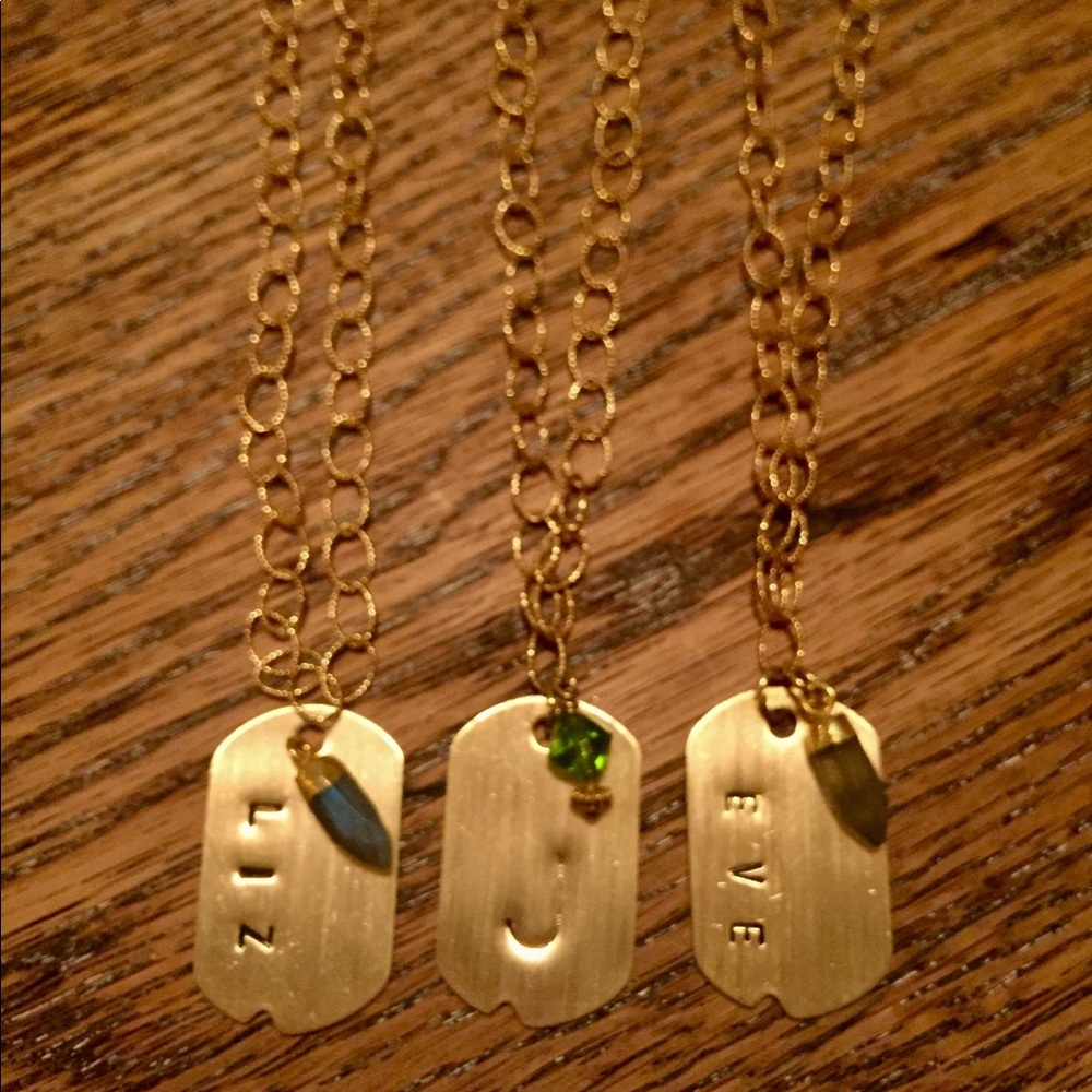 Personalized Dog tag necklace with gemstone charm - Picture 6 of 8
