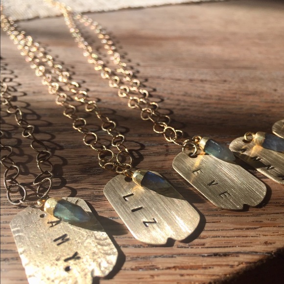 IvyandPalm Jewelry - Personalized Dog tag necklace with gemstone charm