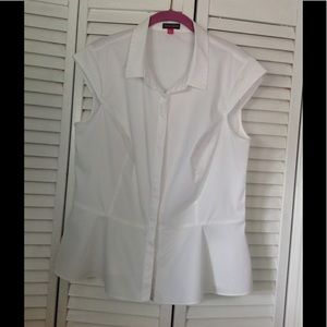 Crisp White Peplum Button Down  Blouse