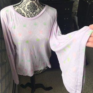 Wildfox Couture weed bell sleeve festival top