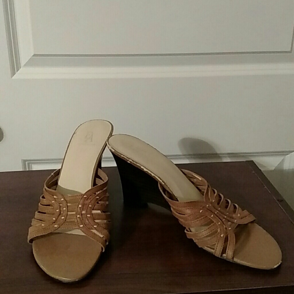 Etienne Aigner Caramel Wedge Sandals