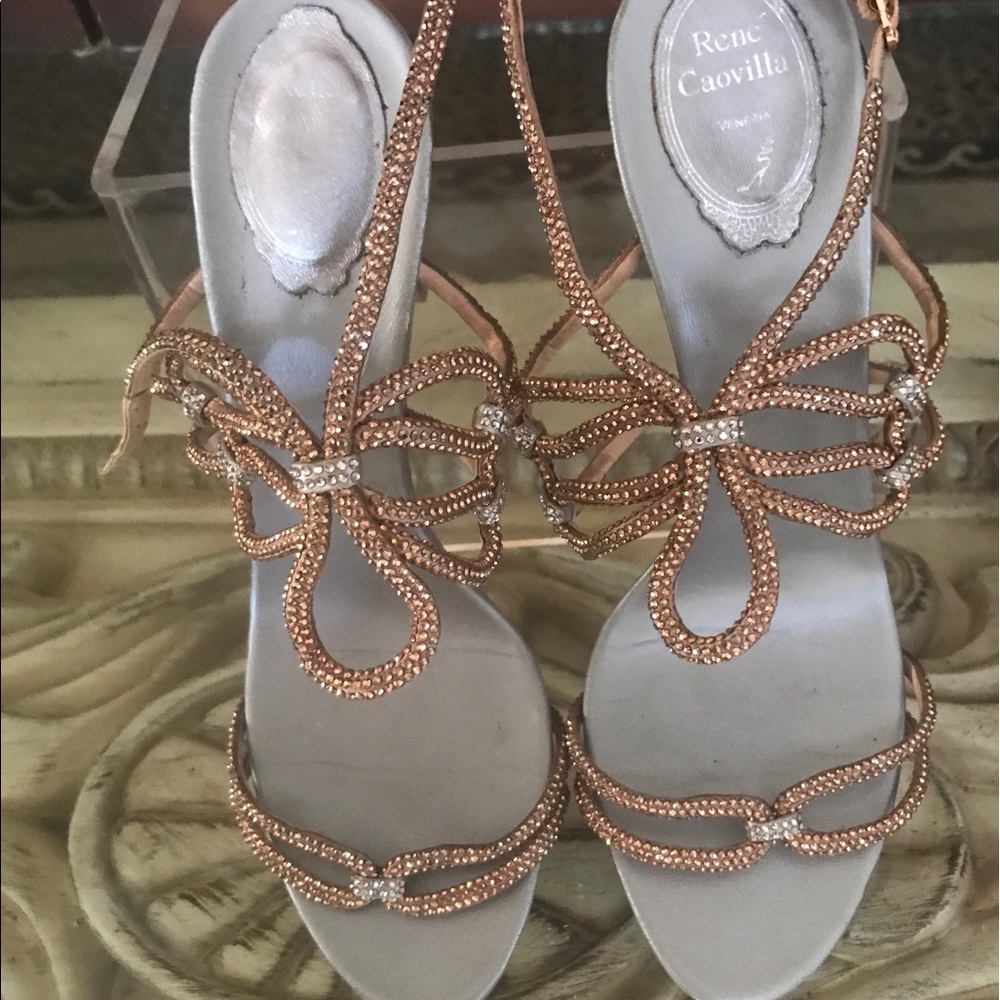 Size 11, Rene Caovilla Rose Crystal Ankle Strap