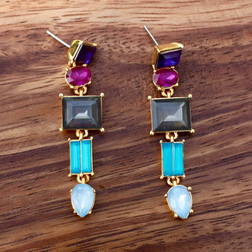 Multi colored gold jeweled earrings
