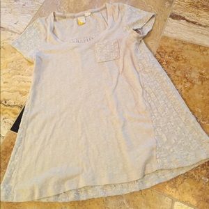 Anthropologie Oatmeal/Cream Swing Tshirt/Knit Trim - image 1