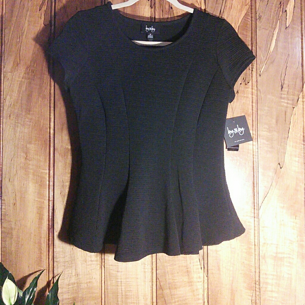 Black textured knit peplum top