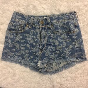 Pacsun Denim Paisley High-Rise Cut-Off Shorts