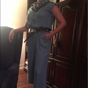 Chico's size 2  chambray jump suit with self belt