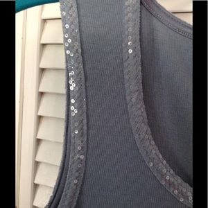 Soft Blue Sequin Trim Tank Top