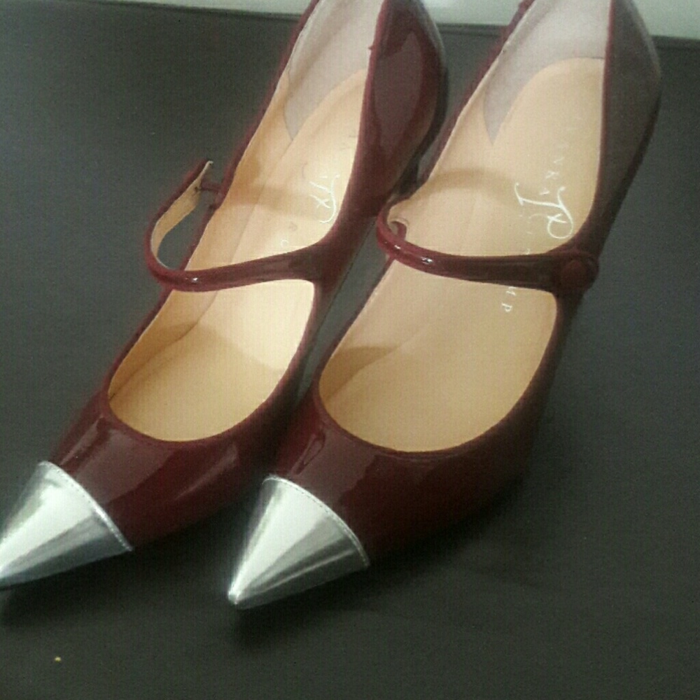 Ivanka Trump heels burgundy and silver