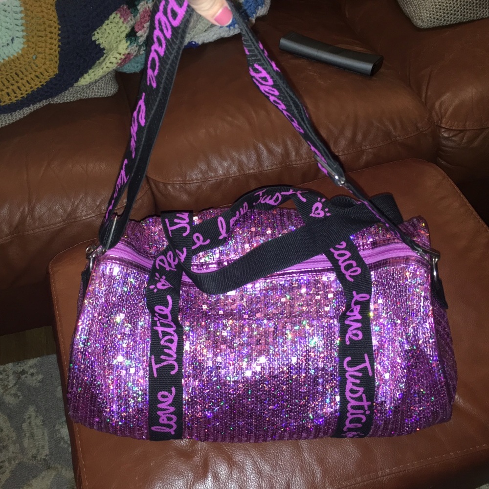 Girls Purple Justice Sequin Duffle Bag