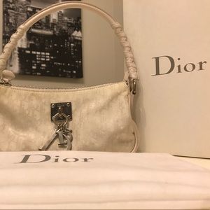 Christian Dior Off White Canvas Charm Handbag