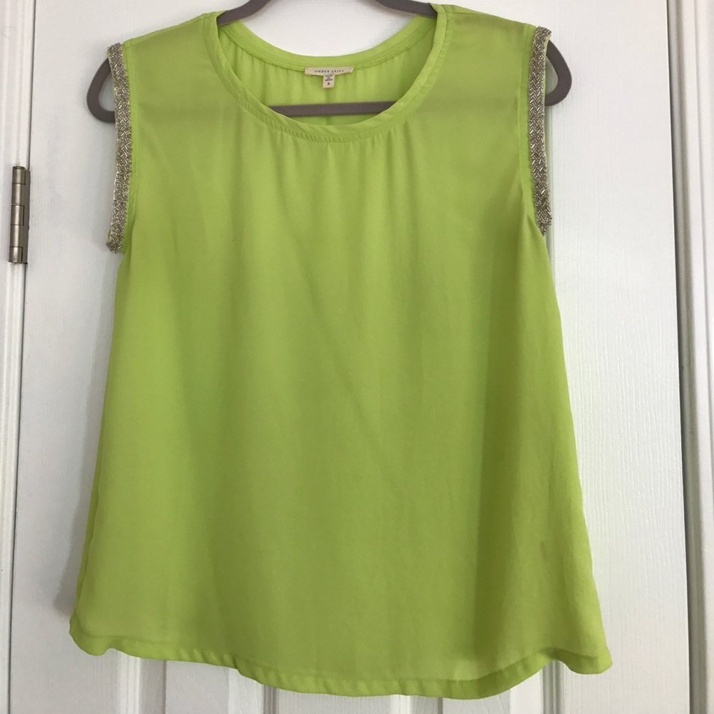 NWOT beaded sleeves lime blouse