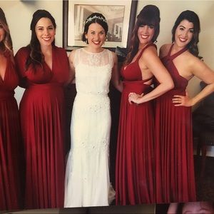 Two Birds bridesmaid dress red
