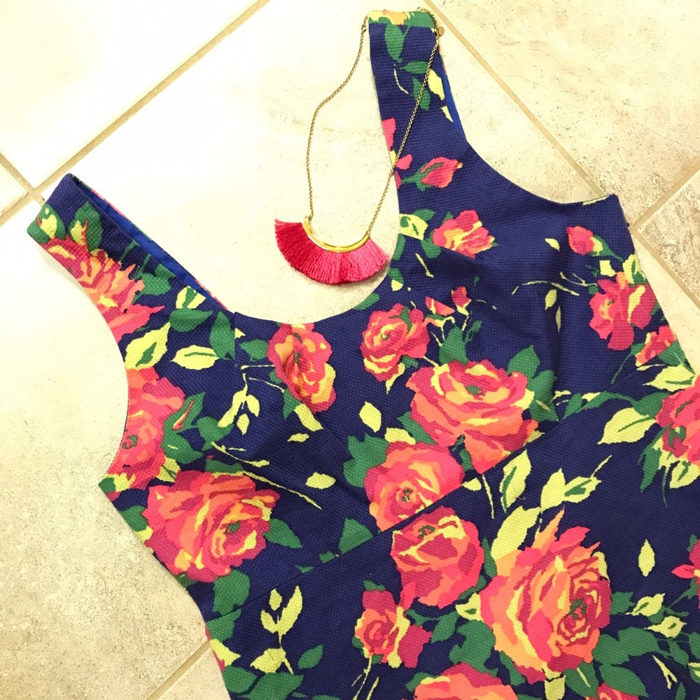 Floral Dress on Navy Background