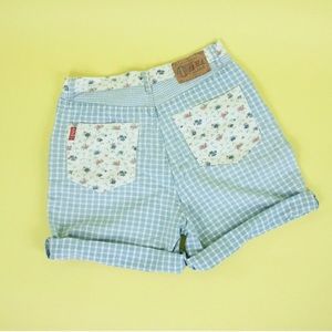 High Waist Gingham Floral Shorts