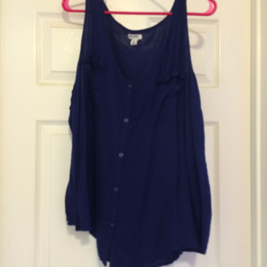 Navy Button Front Pocket Tank