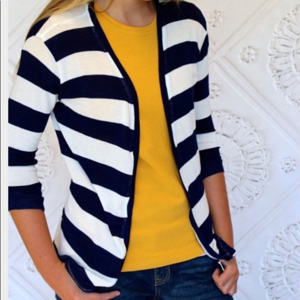 Navy and white cardigan