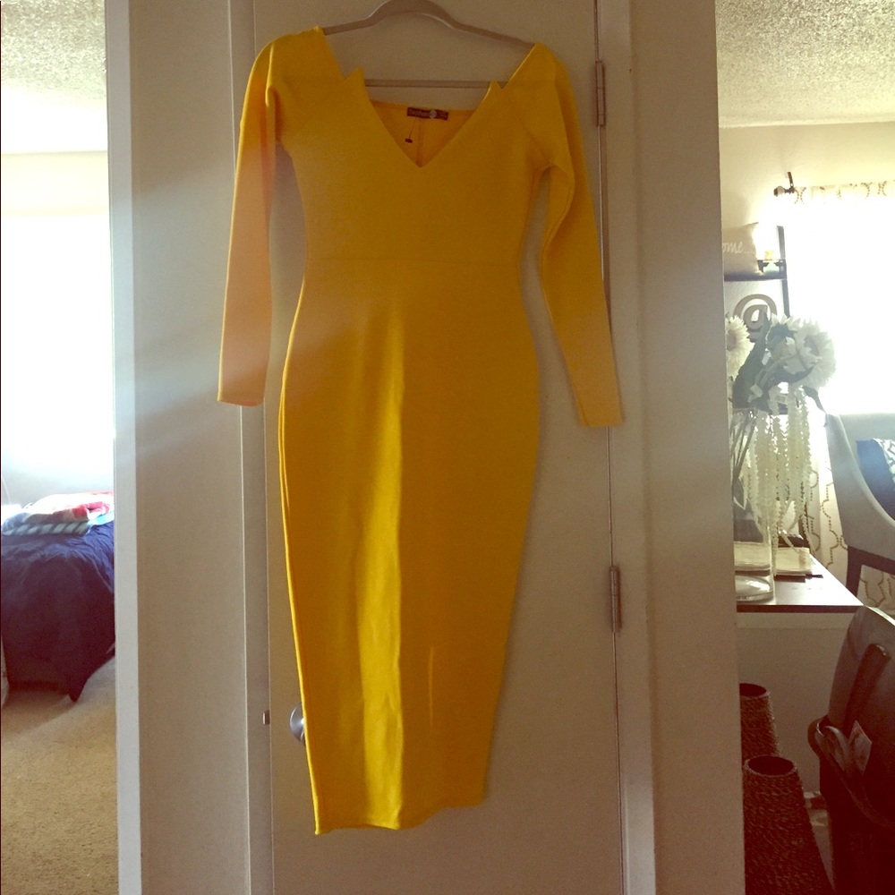 Yellow off the shoulder Midi Dress