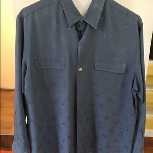 Men's blue silk button down dress shirt