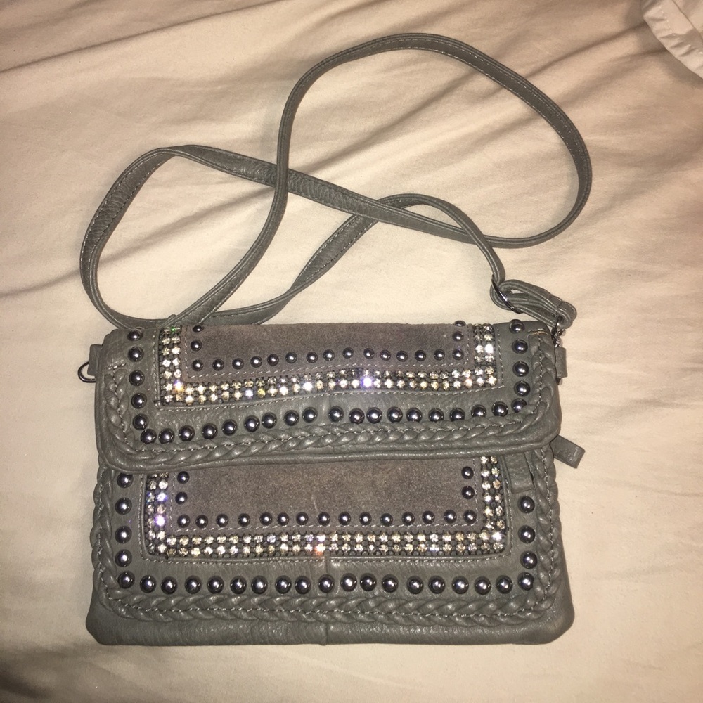 Grey Diamond Beaded Handbag / Purse