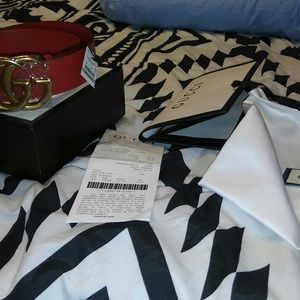 Authentic Red Gucci belt with gold buckle