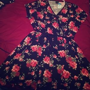 Black floral wrap around dress