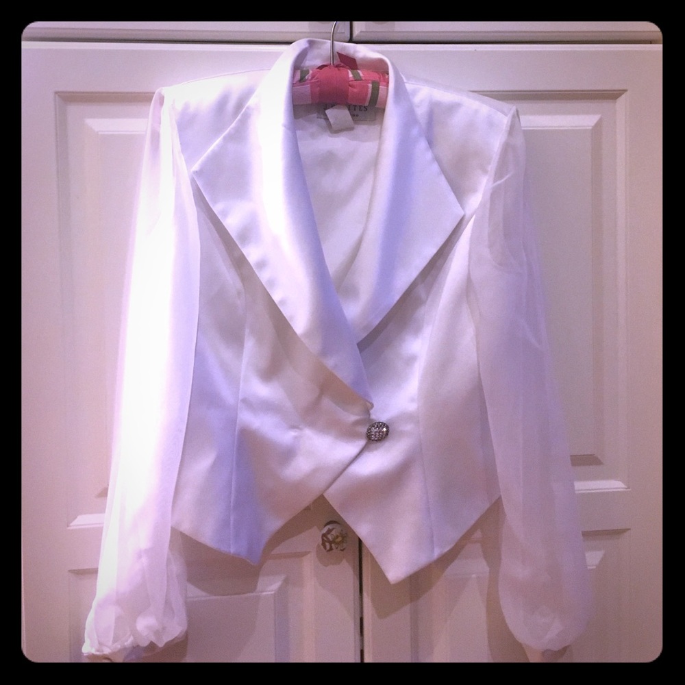 White satin and sheer dress top