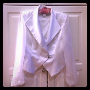 White satin and sheer dress top