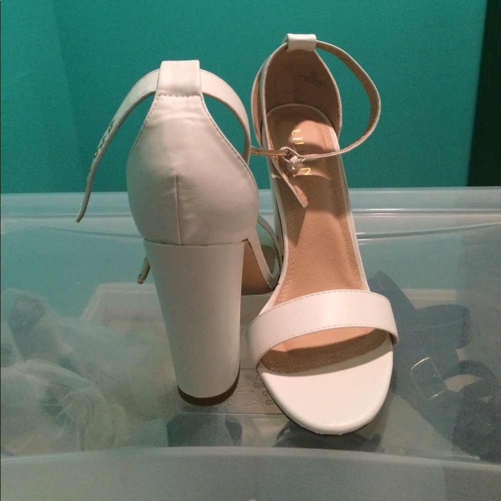 Liliana white ankle strap heels