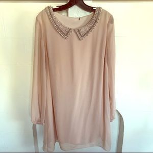 Sweet pink chiffon dress with jeweled collar