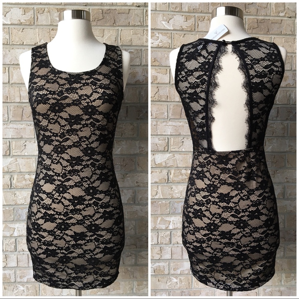 NWT Windsor Black Nude Lace Bodycon Dress Size S