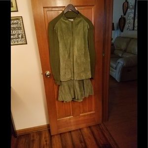Olive Green Suede Leather Suit