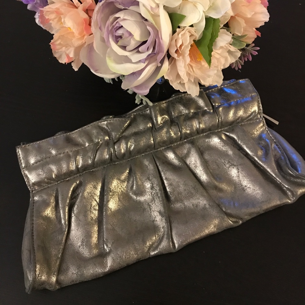 Express - Silver Clutch Zipper Closure . 12" x 5"