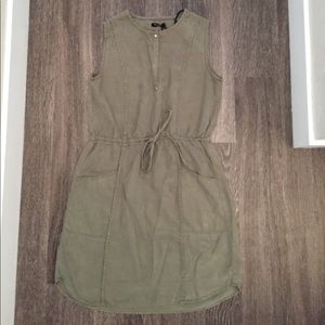 Army green cinched-waist dress