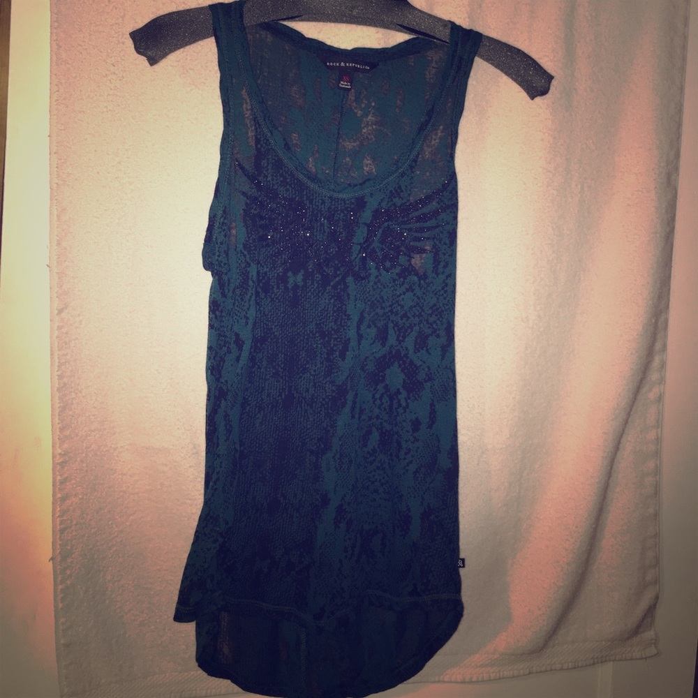 NWOT Rock & Republic XS Dark Teal Sparkly Tank Top