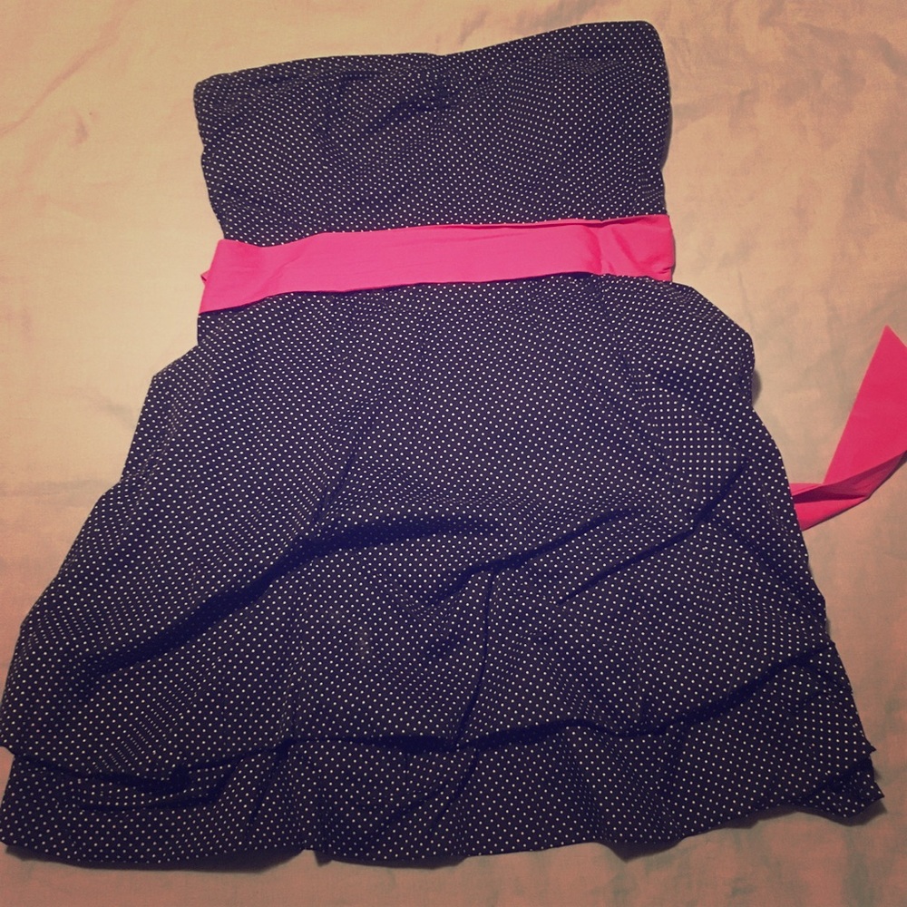 Black with White Polka Dot Strapless Dress