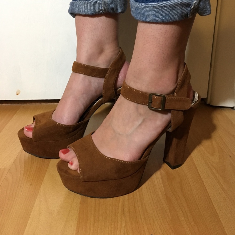 Madden Girl faux suede brown heels