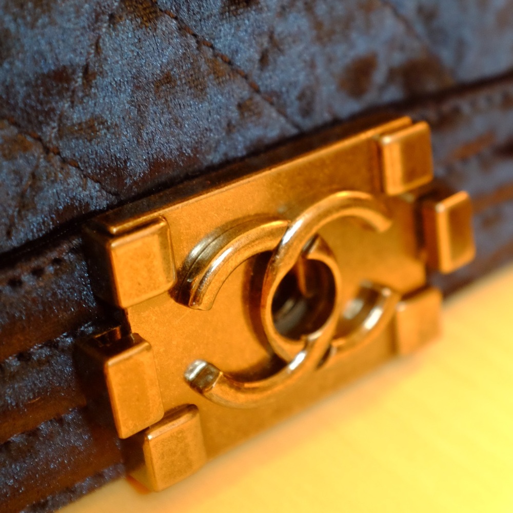 Large Chanel le boy velet blue handbag