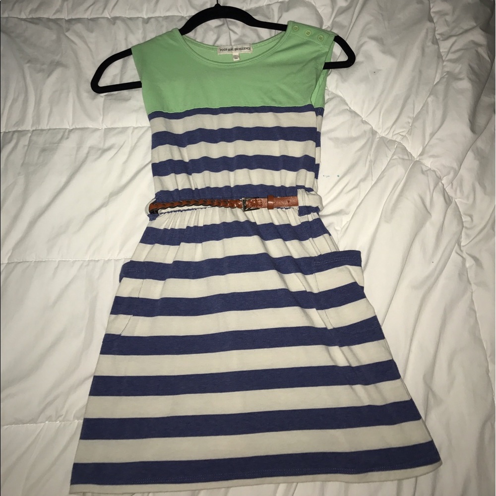 Light green, blue and white striped kids dress