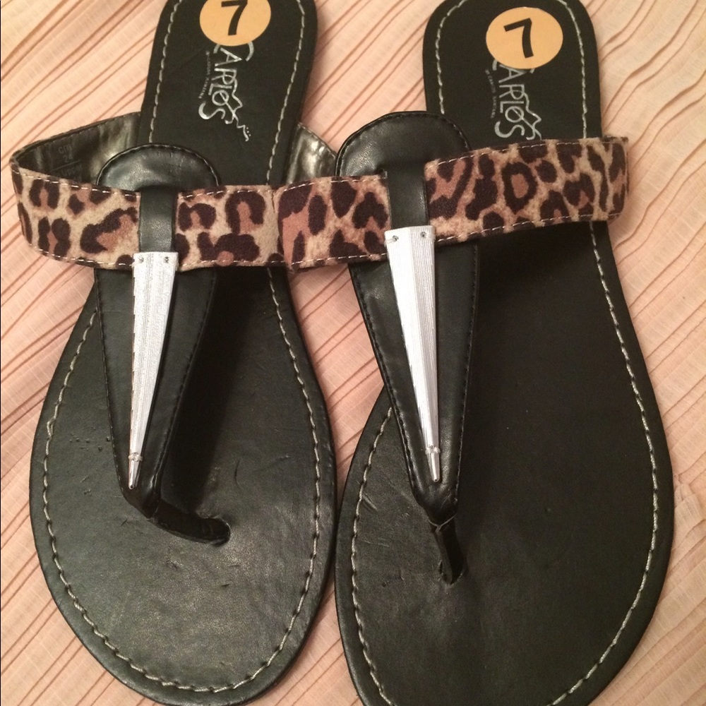 Carlos Santana Leopard Black/Silver Sandal Size 7