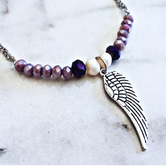 Whimsy Jewelry - Pearl Lavender Angel Wing Necklace