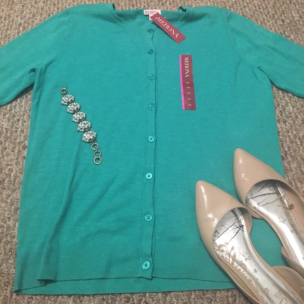 NWT Teal Merona 3/4 Sleeve Cadigan