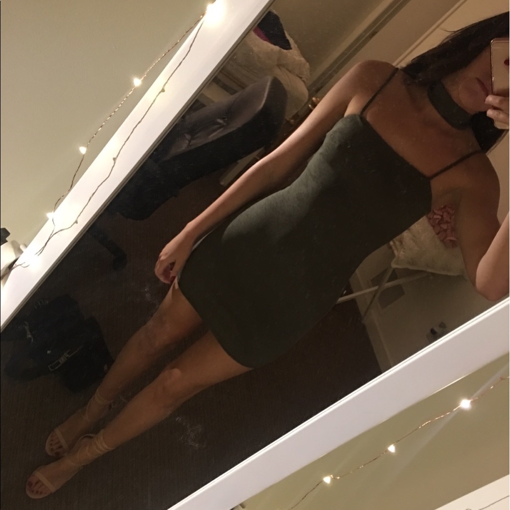Olive green tight dress with choker