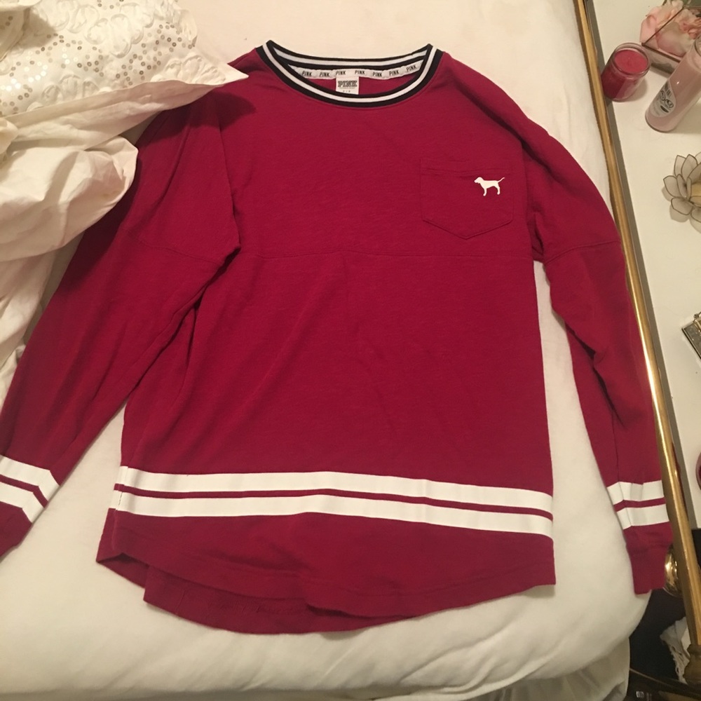 VS PINK RED crew neck spirit jersey