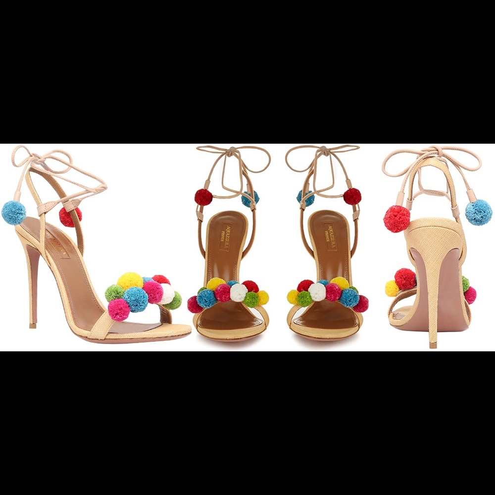 Aquazzura Rafia PomPom Sandals.