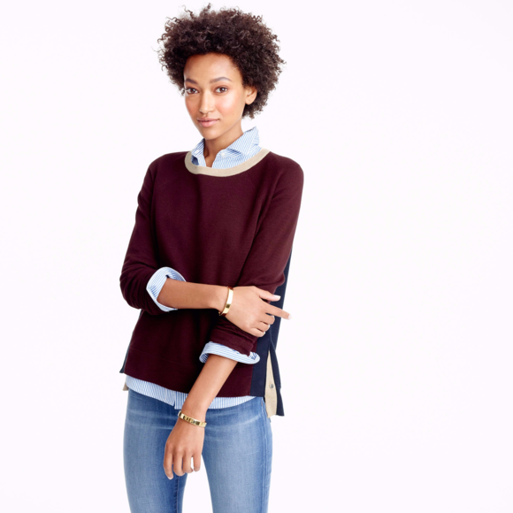 J. Crew Sweaters - J.CREW Colorblock Crewneck Sweater with Side Snaps