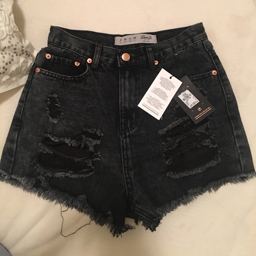 Denim co US 4 black ripped shorts